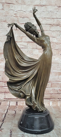 Modern Dance Sculpture Graceful Pretty Eastern Woman Bronze Sculpture Signed
