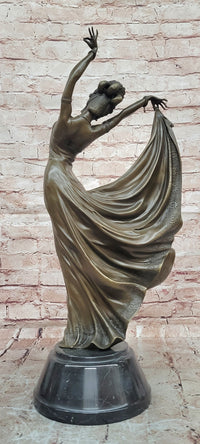 Modern Dance Sculpture Graceful Pretty Eastern Woman Bronze Sculpture Signed