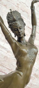 Modern Dance Sculpture Graceful Pretty Eastern Woman Bronze Sculpture Signed