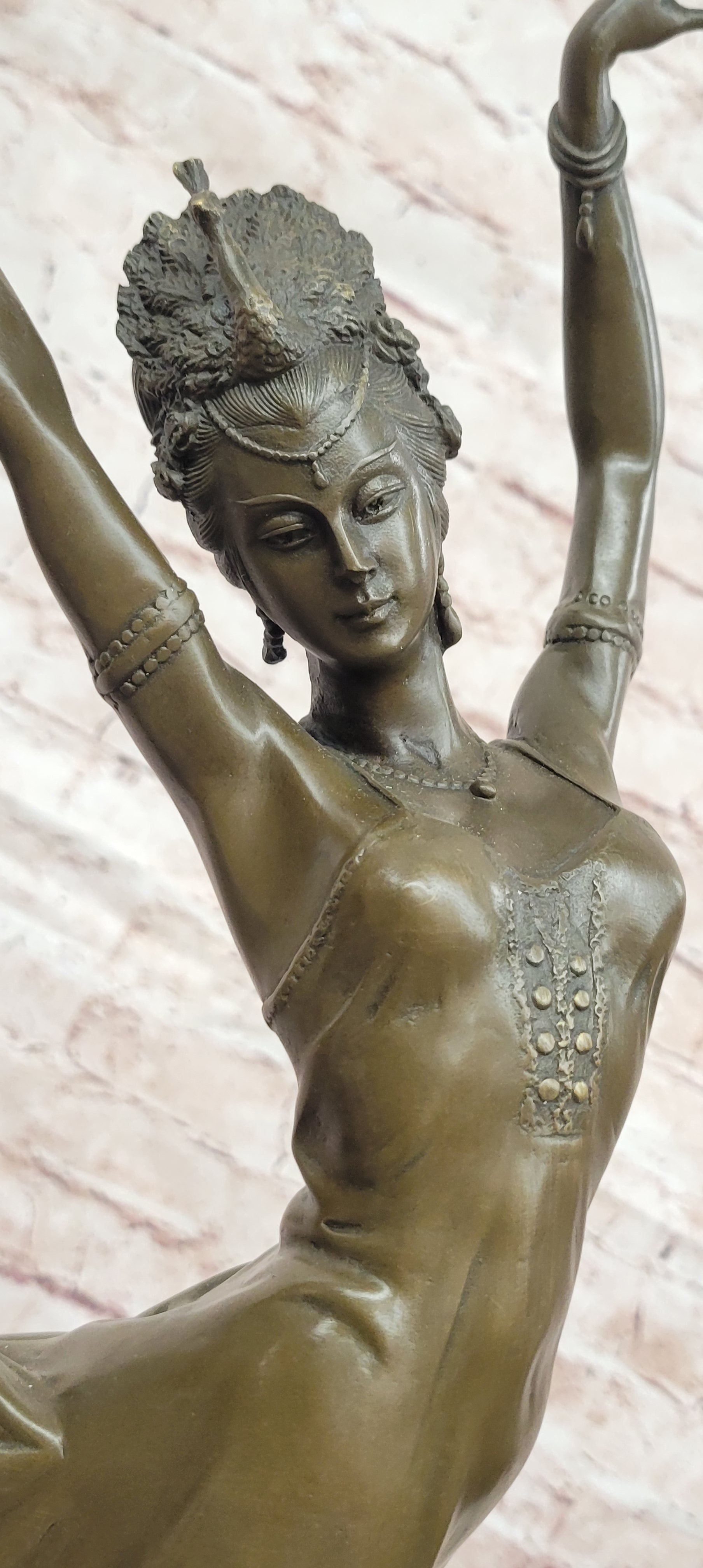 Modern Dance Sculpture Graceful Pretty Eastern Woman Bronze Sculpture Signed