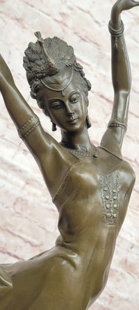 Modern Dance Sculpture Graceful Pretty Eastern Woman Bronze Sculpture Signed