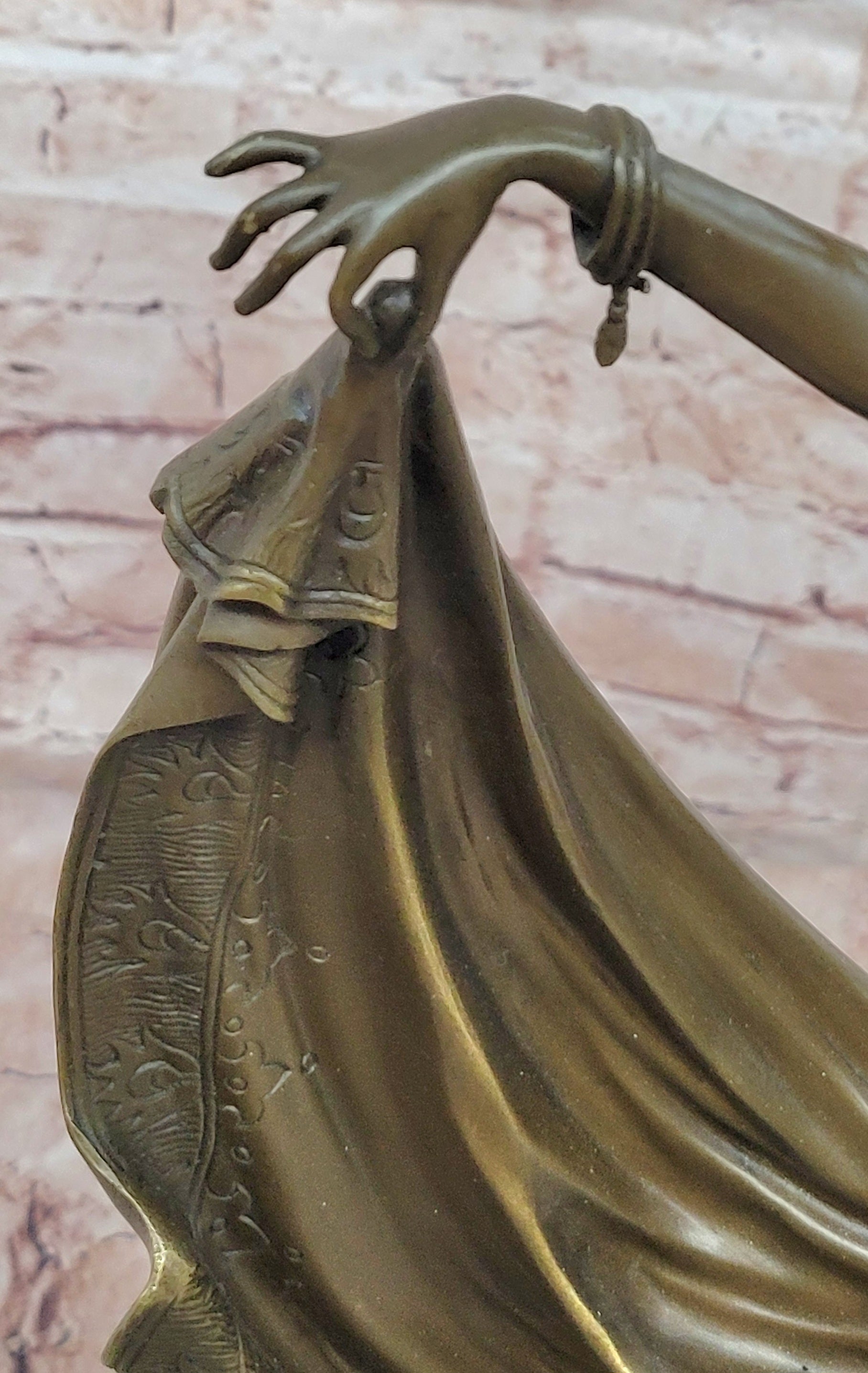 Modern Dance Sculpture Graceful Pretty Eastern Woman Bronze Sculpture Signed