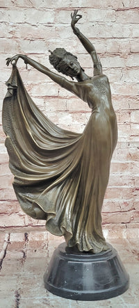 Modern Dance Sculpture Graceful Pretty Eastern Woman Bronze Sculpture Signed