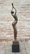 Modern Art Abstract Bronze Metal Human Figure Hands Up Signed