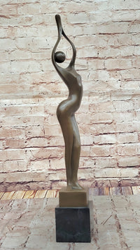 Modern Art Abstract Bronze Metal Human Figure Hands Up Signed