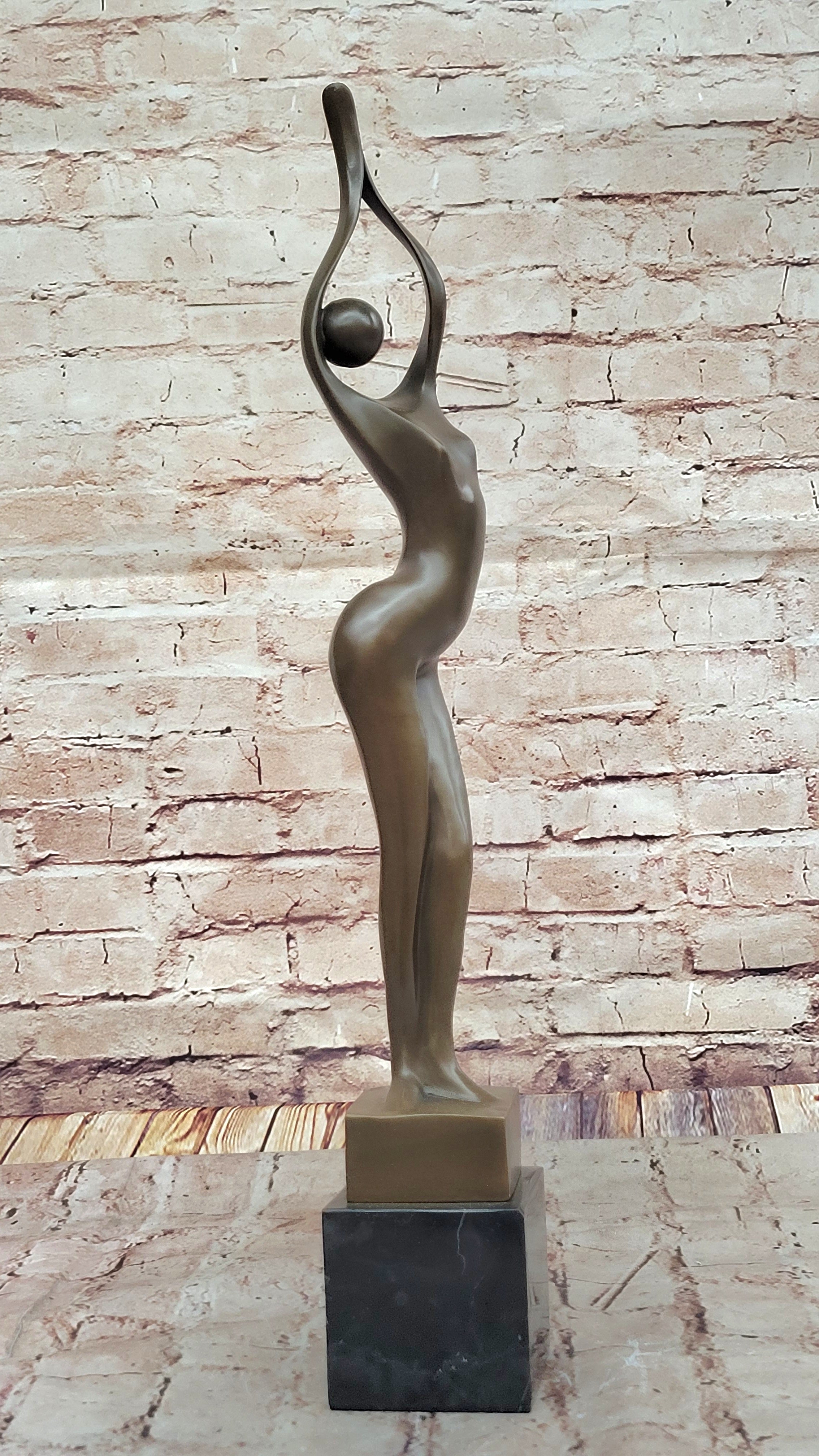 Modern Art Abstract Bronze Metal Human Figure Hands Up Signed