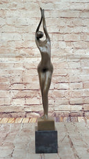 Modern Art Abstract Bronze Metal Human Figure Hands Up Signed