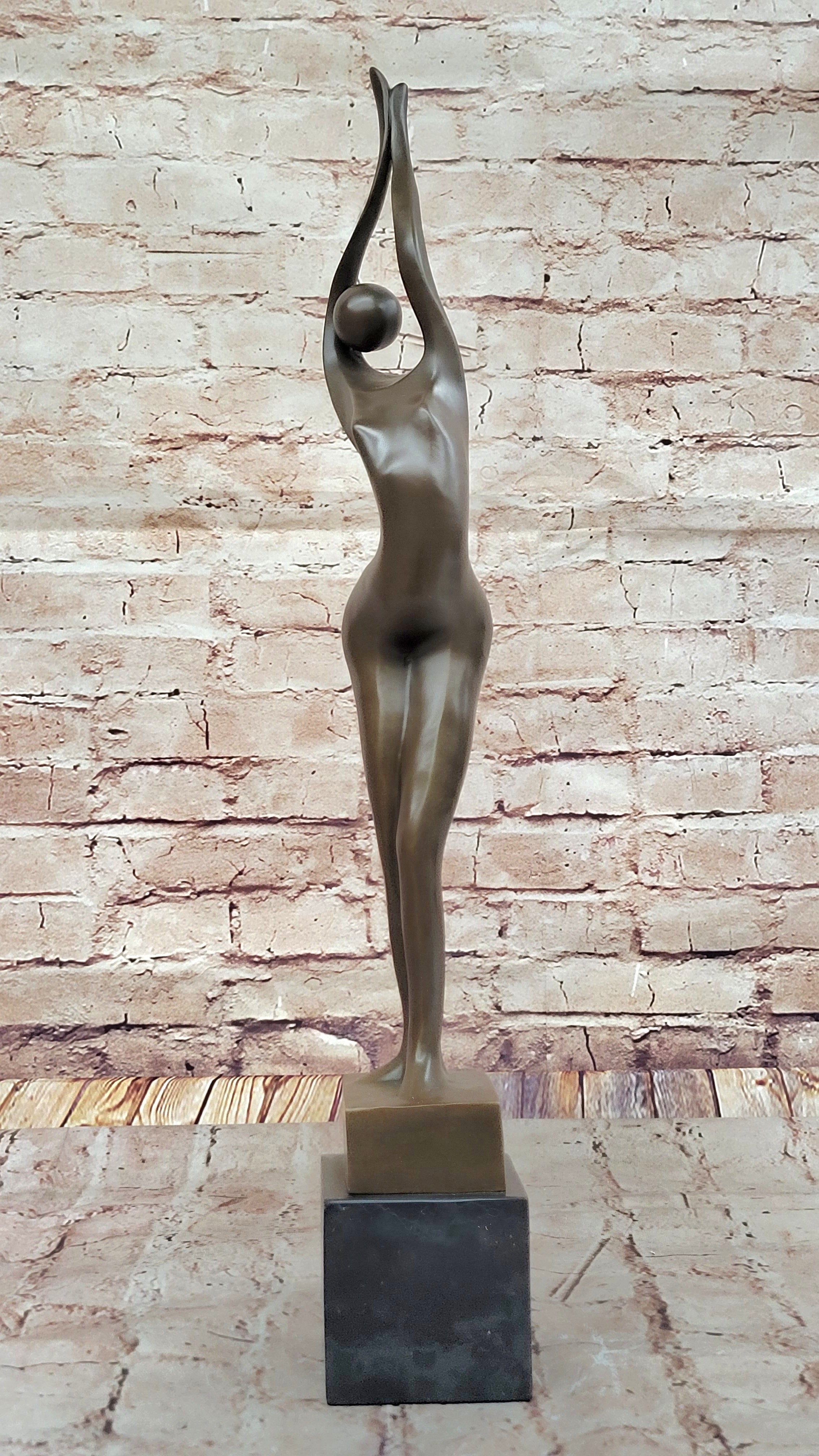 Modern Art Abstract Bronze Metal Human Figure Hands Up Signed