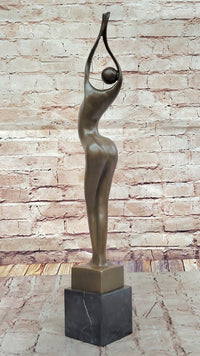 Modern Art Abstract Bronze Metal Human Figure Hands Up Signed