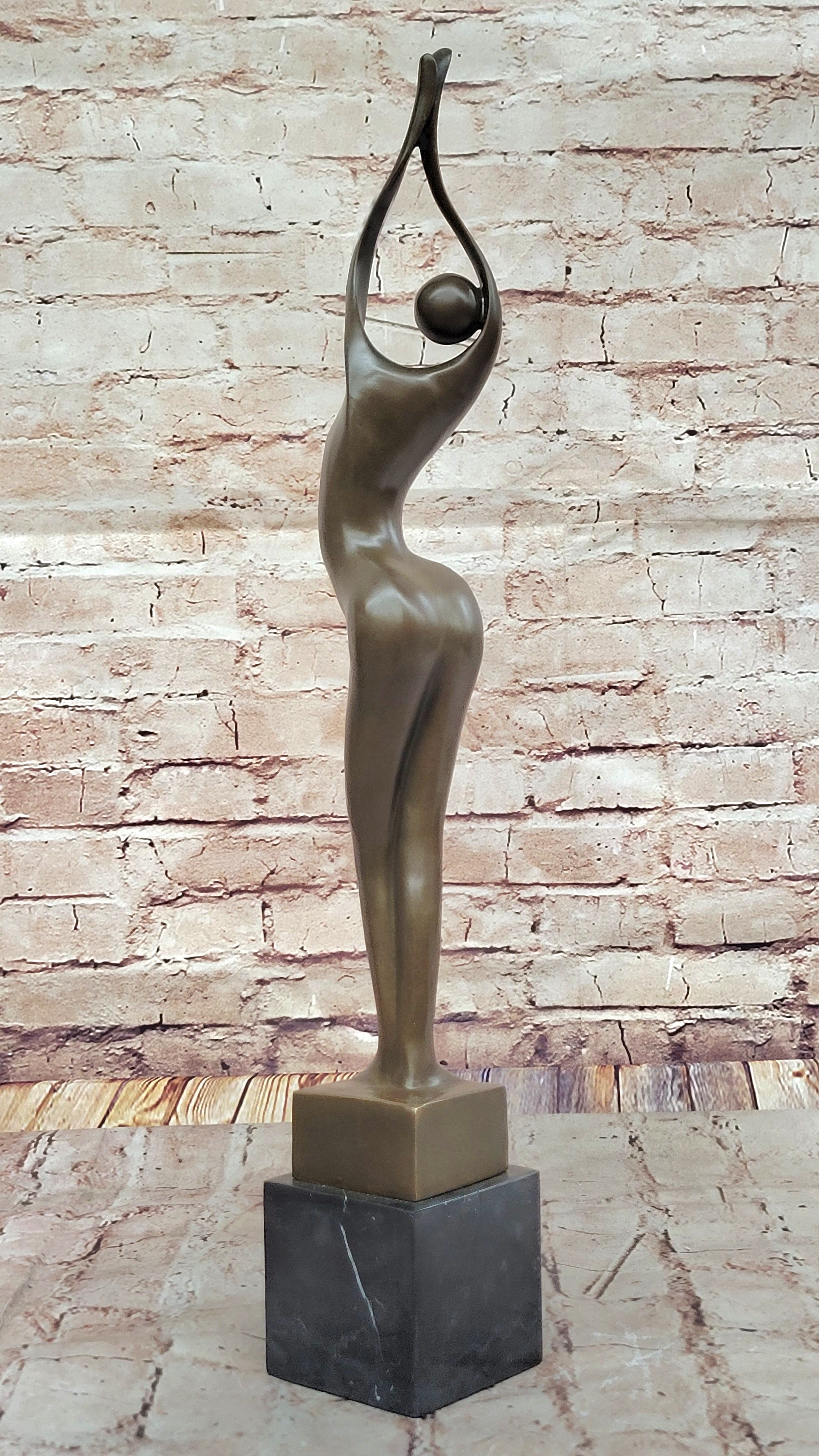 Modern Art Abstract Bronze Metal Human Figure Hands Up Signed