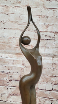 Modern Art Abstract Bronze Metal Human Figure Hands Up Signed