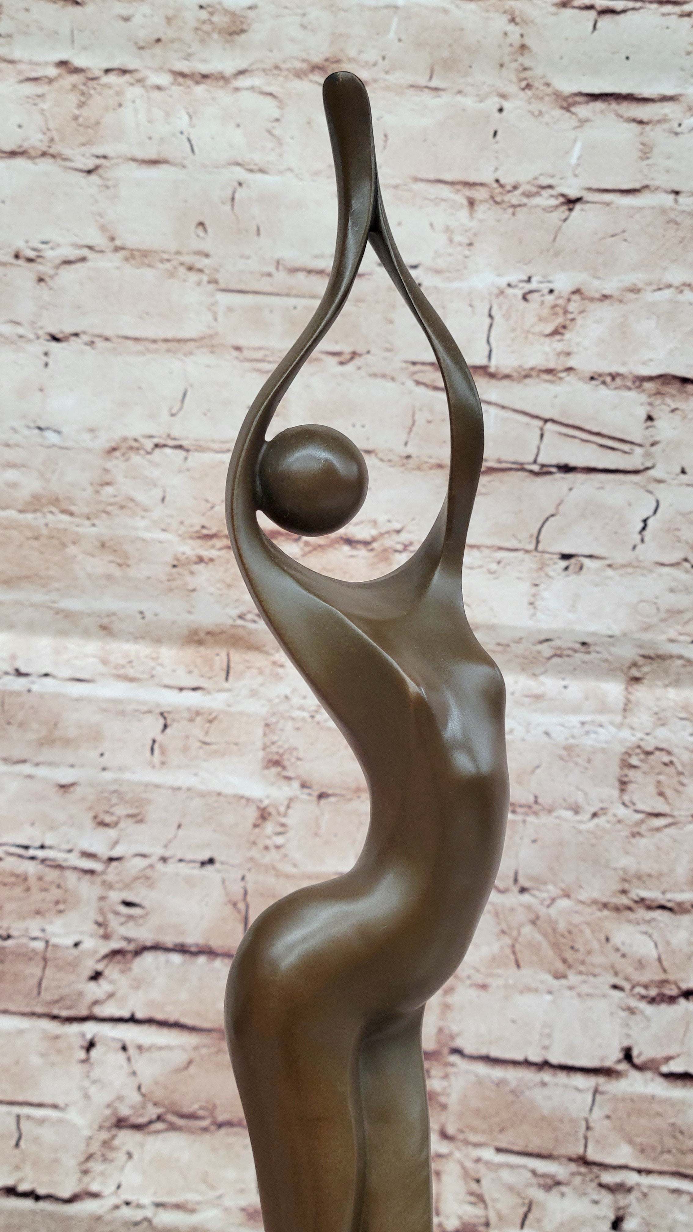 Modern Art Abstract Bronze Metal Human Figure Hands Up Signed