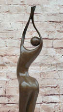 Modern Art Abstract Bronze Metal Human Figure Hands Up Signed