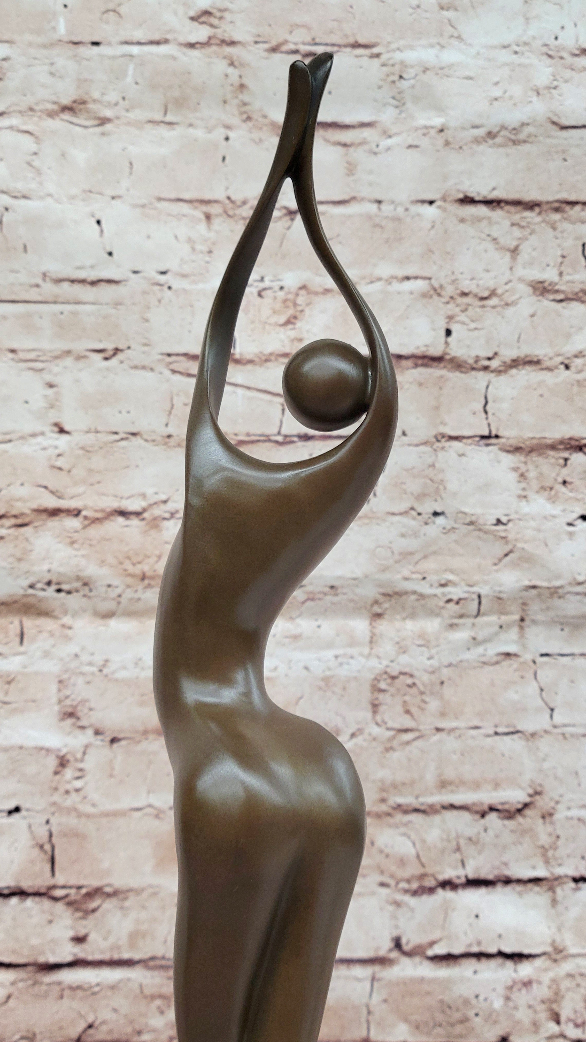 Modern Art Abstract Bronze Metal Human Figure Hands Up Signed