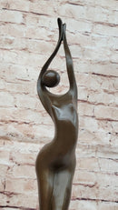 Modern Art Abstract Bronze Metal Human Figure Hands Up Signed