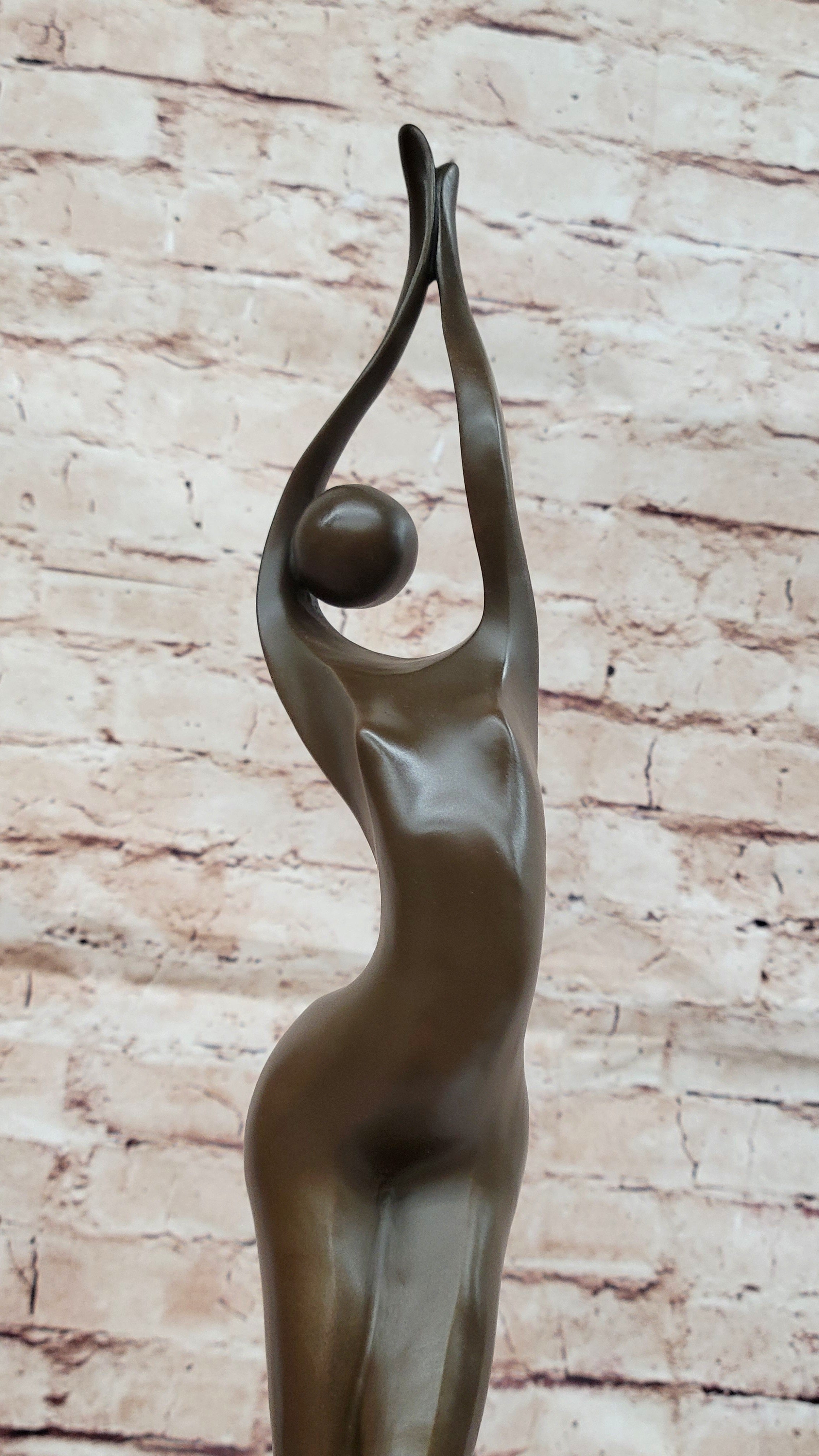 Modern Art Abstract Bronze Metal Human Figure Hands Up Signed