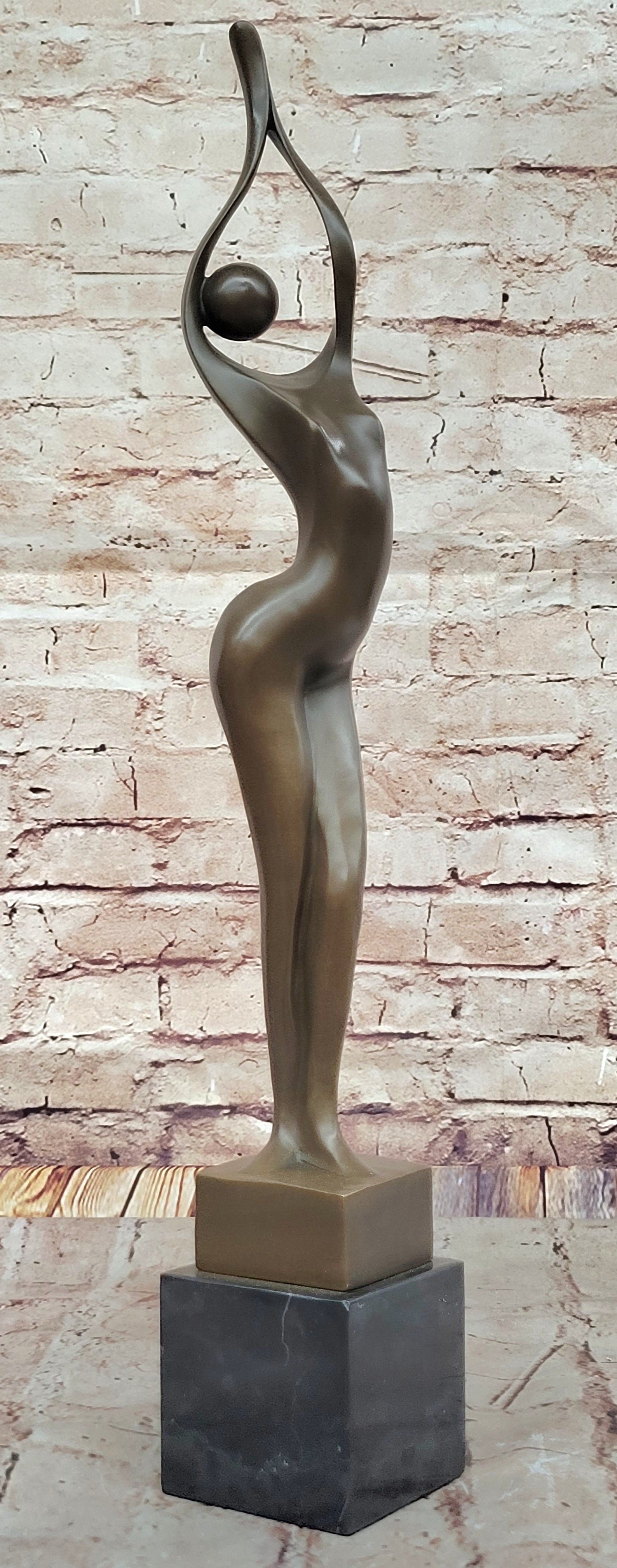 Modern Art Abstract Bronze Metal Human Figure Hands Up Signed