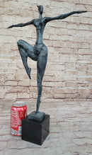 Abstract Female Dancer Kicker Bronze Sculpture Green Patina