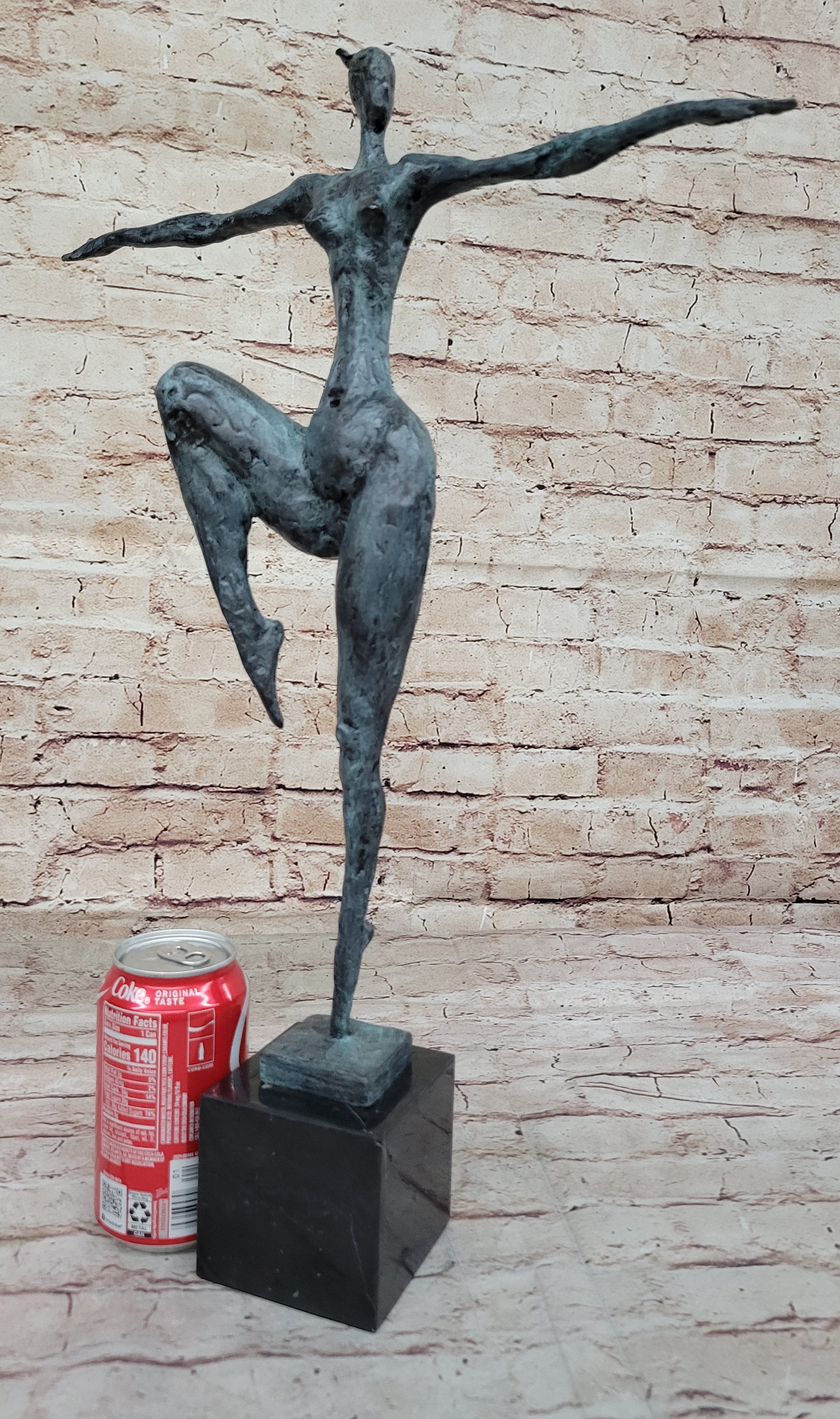 Abstract Female Dancer Kicker Bronze Sculpture Green Patina