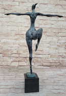 Abstract Female Dancer Kicker Bronze Sculpture Green Patina