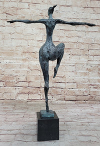 Abstract Female Dancer Kicker Bronze Sculpture Green Patina