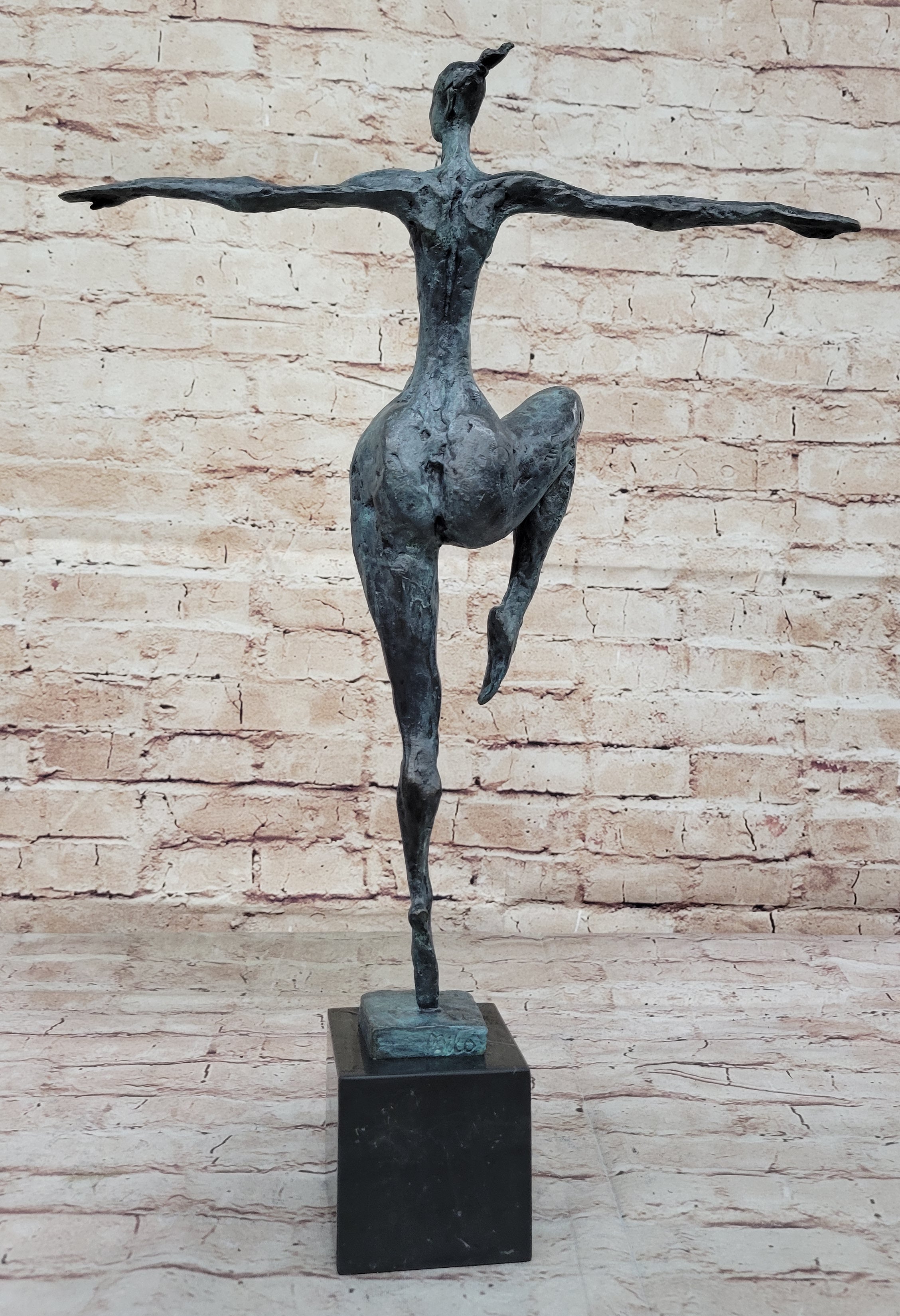 Abstract Female Dancer Kicker Bronze Sculpture Green Patina