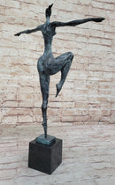 Abstract Female Dancer Kicker Bronze Sculpture Green Patina