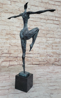 Abstract Female Dancer Kicker Bronze Sculpture Green Patina