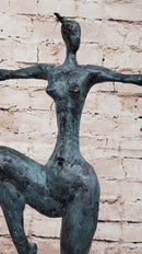 Abstract Female Dancer Kicker Bronze Sculpture Green Patina