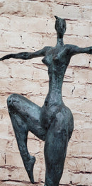 Abstract Female Dancer Kicker Bronze Sculpture Green Patina