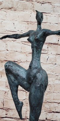 Abstract Female Dancer Kicker Bronze Sculpture Green Patina