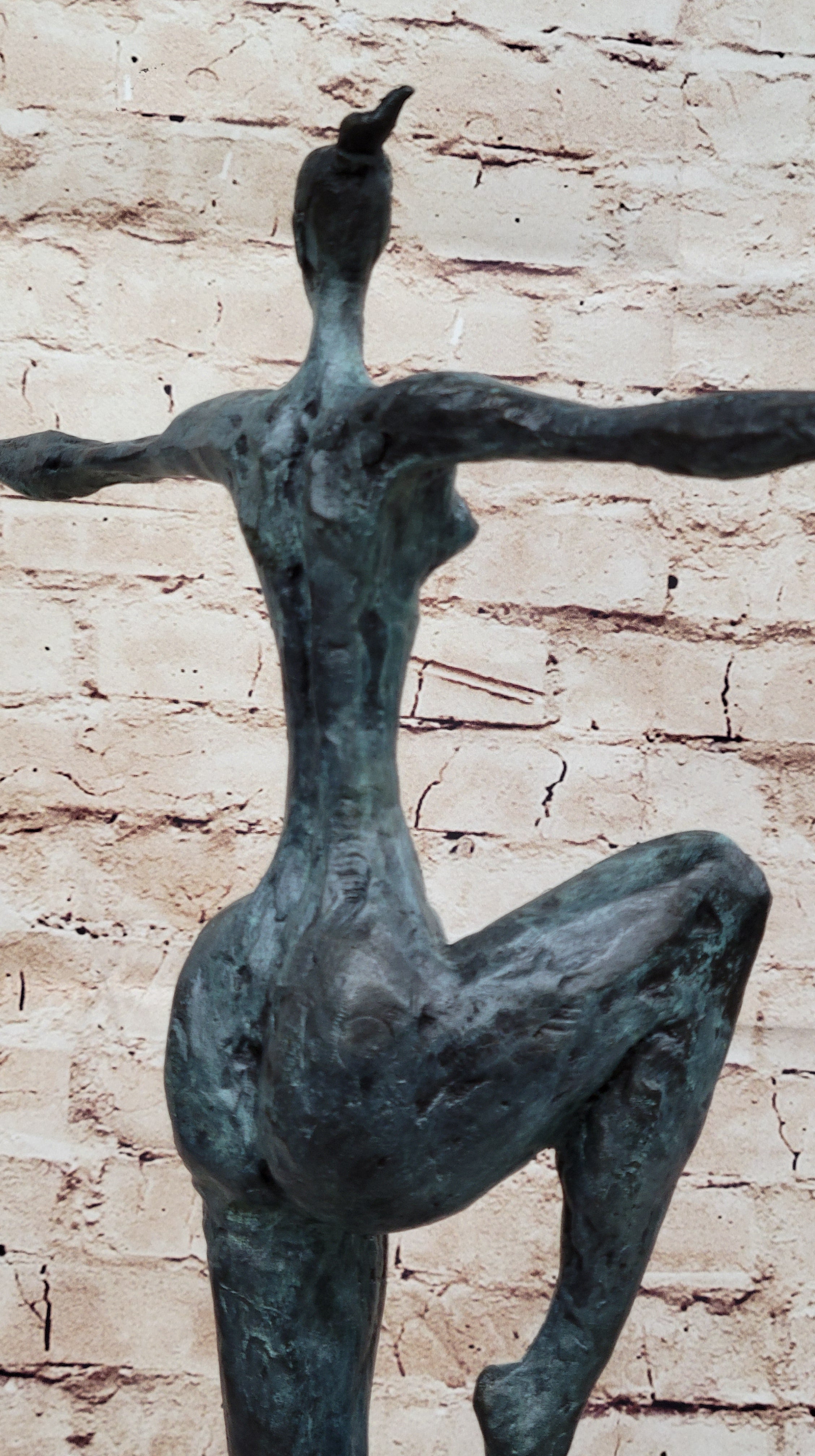 Abstract Female Dancer Kicker Bronze Sculpture Green Patina