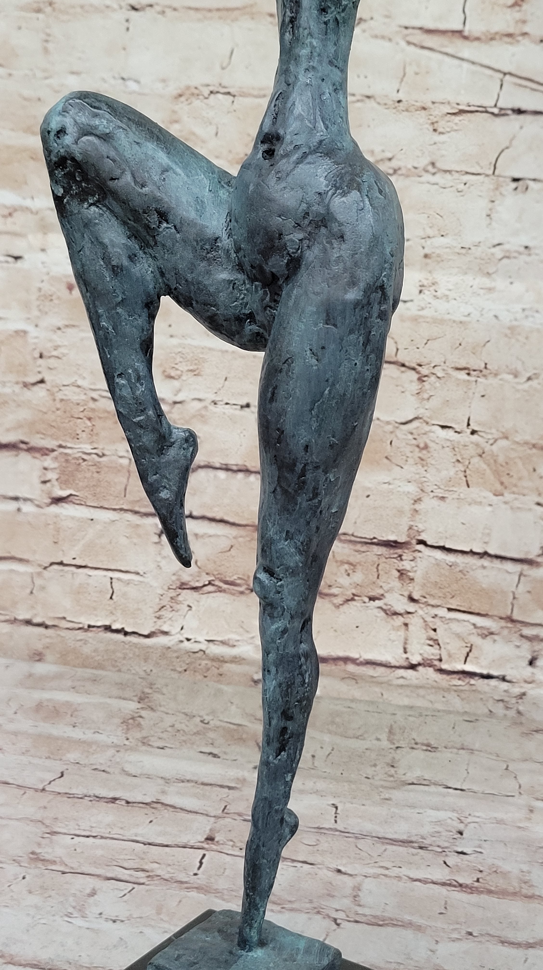 Abstract Female Dancer Kicker Bronze Sculpture Green Patina