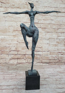 Abstract Female Dancer Kicker Bronze Sculpture Green Patina
