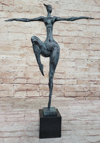 Abstract Female Dancer Kicker Bronze Sculpture Green Patina