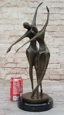 Dancing Couple Romantic Bronze Modernist Sculpture on Marble Base