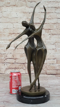 Dancing Couple Romantic Bronze Modernist Sculpture on Marble Base