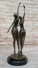 Dancing Couple Romantic Bronze Modernist Sculpture on Marble Base