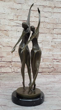Dancing Couple Romantic Bronze Modernist Sculpture on Marble Base