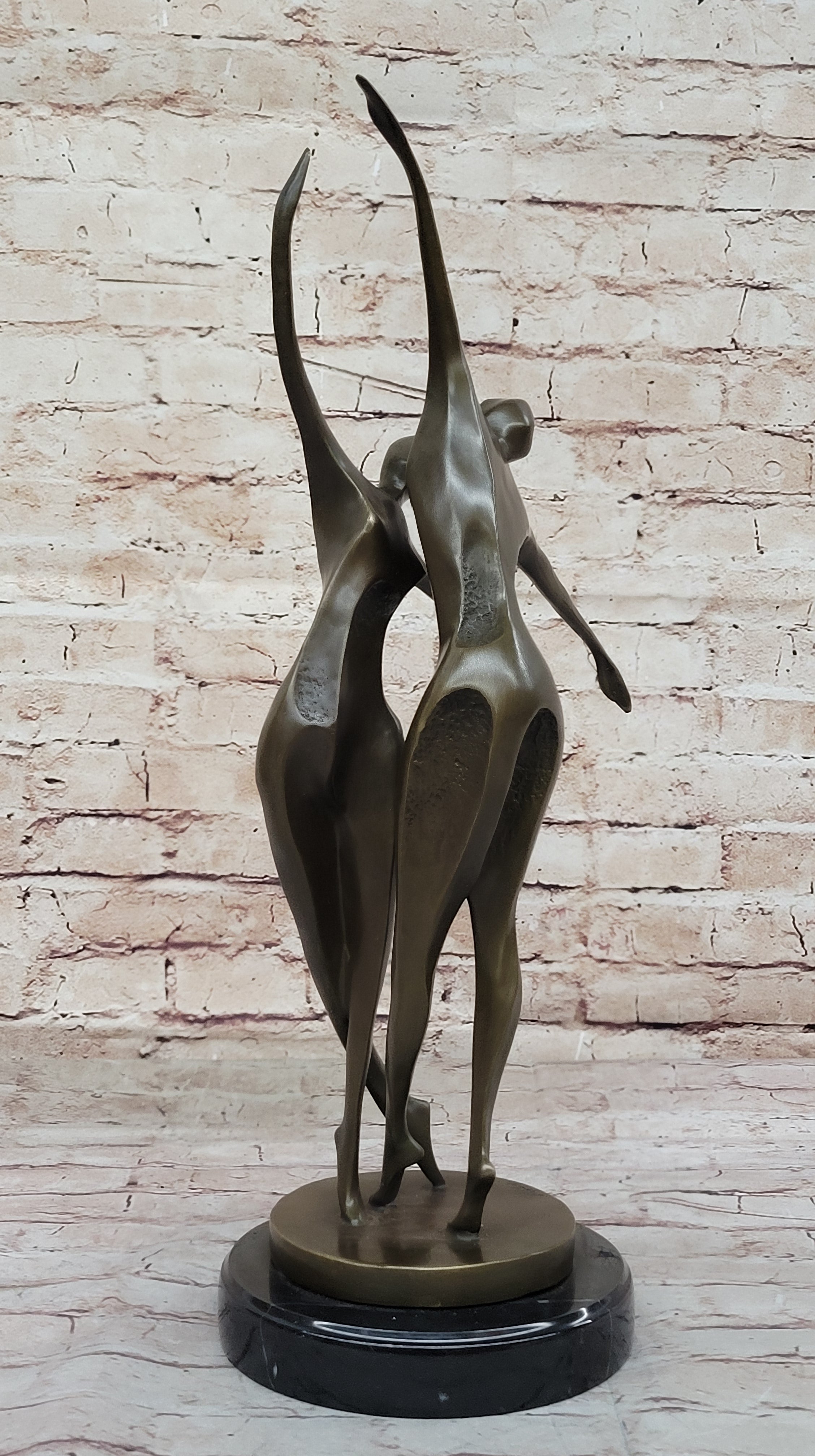 Dancing Couple Romantic Bronze Modernist Sculpture on Marble Base