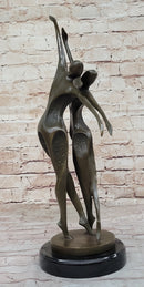 Dancing Couple Romantic Bronze Modernist Sculpture on Marble Base