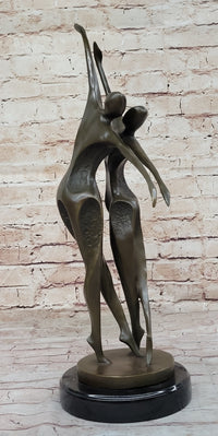 Dancing Couple Romantic Bronze Modernist Sculpture on Marble Base