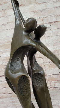 Dancing Couple Romantic Bronze Modernist Sculpture on Marble Base