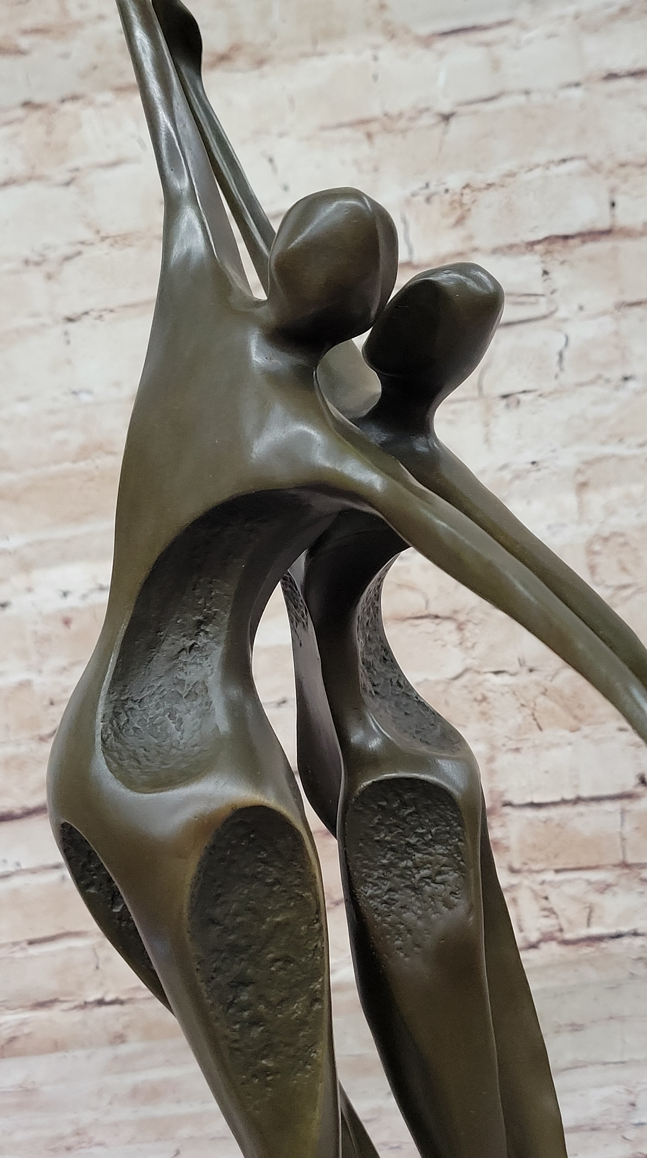 Dancing Couple Romantic Bronze Modernist Sculpture on Marble Base