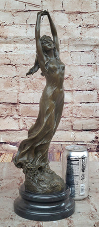 Awakening Stretching Woman Bronze Sculpture on Marble Base