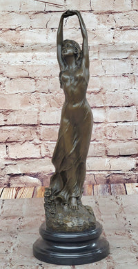 Awakening Stretching Woman Bronze Sculpture on Marble Base