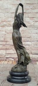 Awakening Stretching Woman Bronze Sculpture on Marble Base