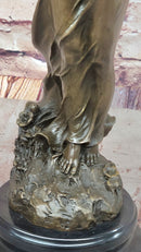 Awakening Stretching Woman Bronze Sculpture on Marble Base