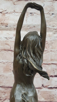 Awakening Stretching Woman Bronze Sculpture on Marble Base