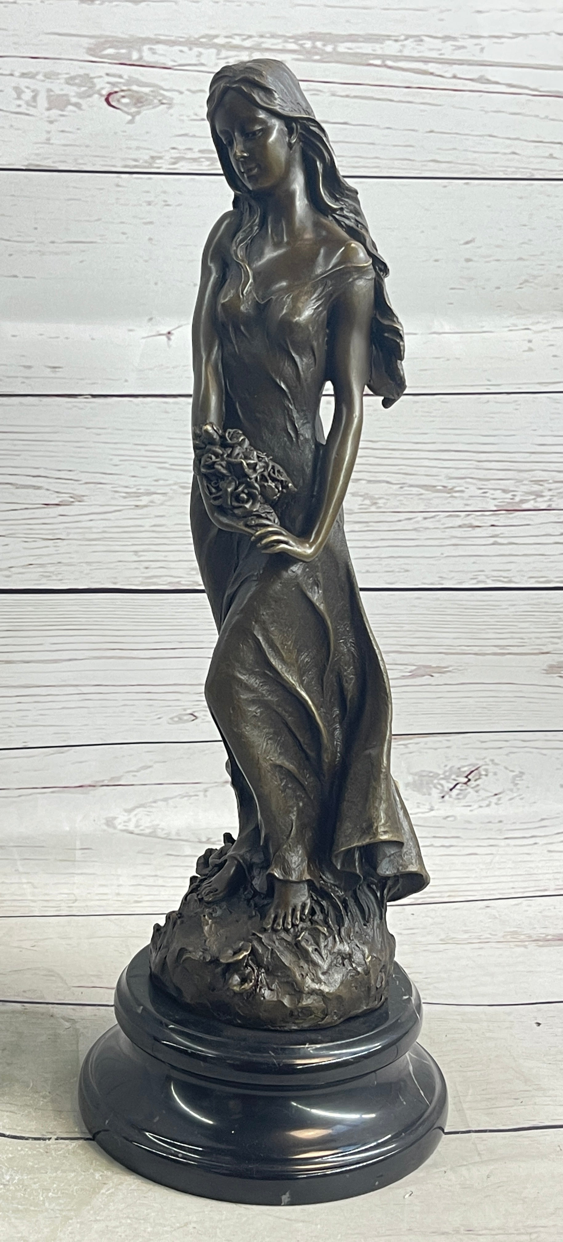 Signed French Milo Bridal Gift Bride with Bouquet Bronze Figure